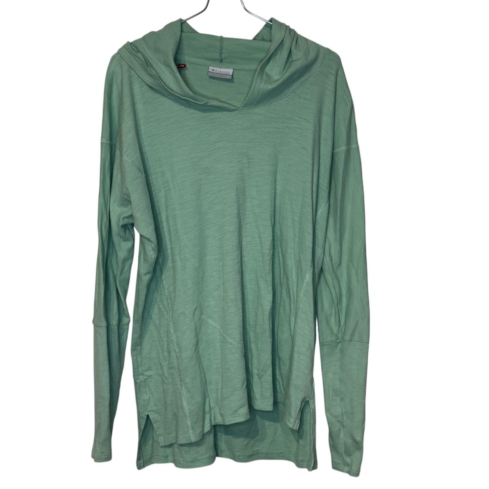 Columbia Womens Tunic Top Long Sleeve Hooded Knit Hi-Low Hem Mint Green XL
